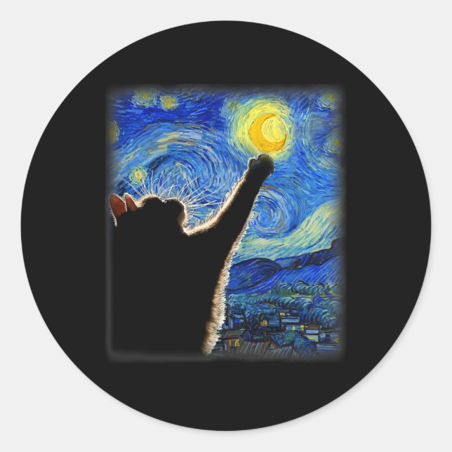 Van Gogh Starry Night Cat - Clic Fit  Classic Round Sticker (Front)
