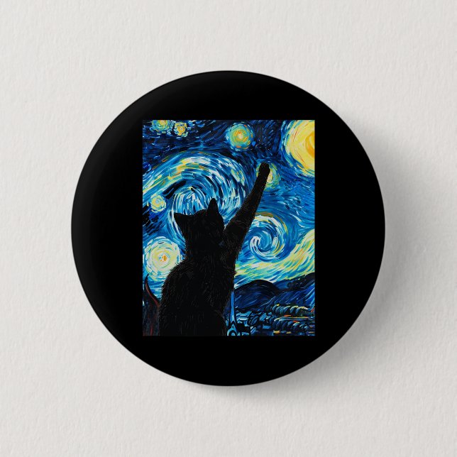 Van Gogh Starry Night Cat Lover Kitten  Button (Front)