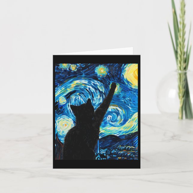 Van Gogh Starry Night Cat Lover Kitten  Card (Front)