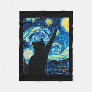 Van Gogh Starry Night Cat Lover Kitten Fleece Blanket