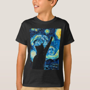Van Gogh Starry Night Cat Lover Kitten  T-Shirt