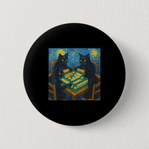 Van gogh starry night cat playing mahjong chinese button