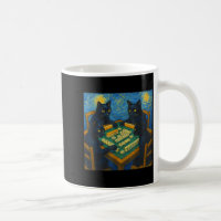 Van gogh starry night cat playing mahjong chinese