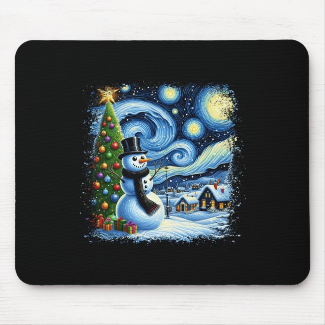 Van Gogh Starry Night Christmas Snowman Snowy Nigh Mouse Pad (Front)