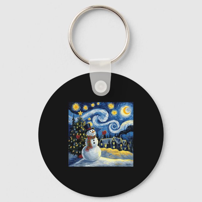 Van Gogh Starry Night Christmas Snowman Winter Sno Keychain (Front)