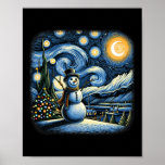 Van Gogh Starry Night Christmas Snowman Winter Sno Poster<br><div class="desc">Van Gogh Starry Night Christmas Snowman Winter Snowy Night</div>