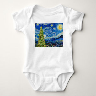 Van Gogh Starry Night - Christmas Tree Baby Bodysuit