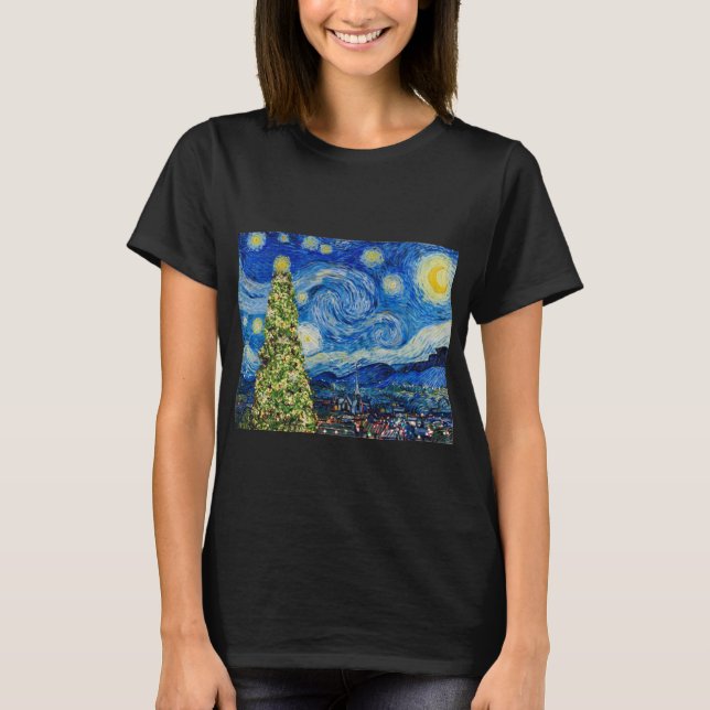 Van Gogh Starry Night - Christmas Tree Hoodie T-Shirt (Front)