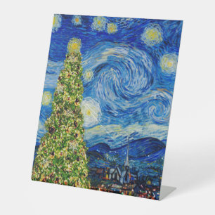 Van Gogh Starry Night - Christmas Tree Table Numbe Pedestal Sign