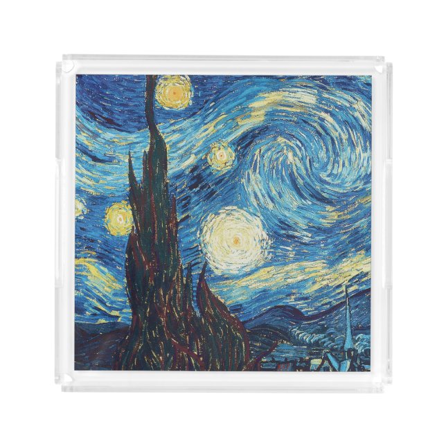 Van Gogh Starry Night Classic Impressionism Art Acrylic Tray (Front)