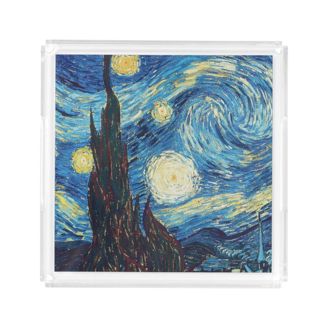 Van Gogh Starry Night Classic Impressionism Art Acrylic Tray (Front)