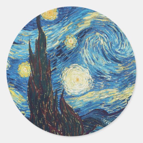 Van Gogh Starry Night Classic Impressionism Art Classic Round Sticker