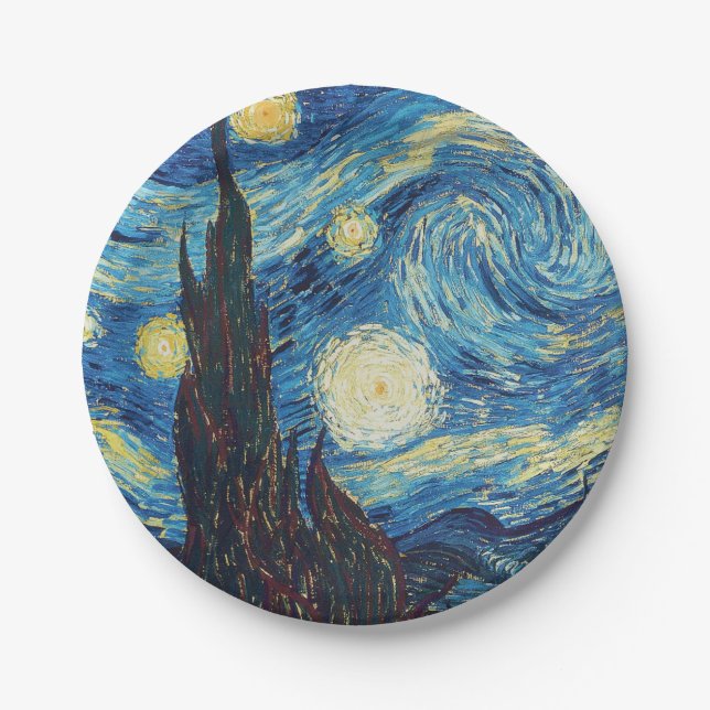 Van Gogh Starry Night Classic Impressionism Art Paper Plates (Front)