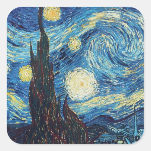 Van Gogh Starry Night Classic Impressionism Art Square Sticker