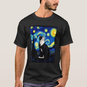 Van Gogh Starry Night Cute Cat Moonlit Scene Cat L T-Shirt