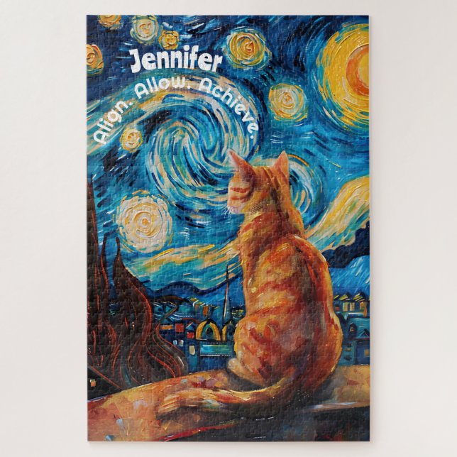 Van Gogh Starry Night Cute Cat Puzzle (Vertical)