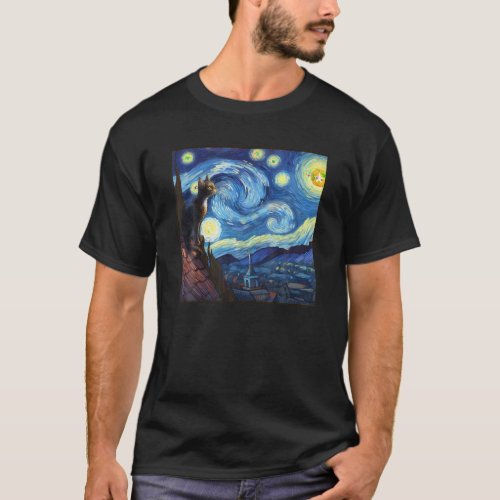 Van Gogh Starry Night Cute Cat T_Shirt
