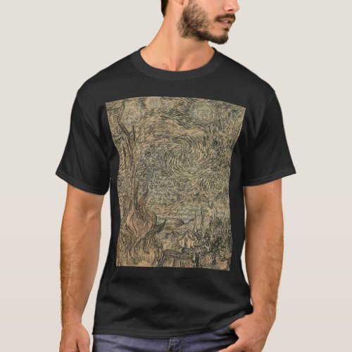 van gogh starry night drawing T_Shirt