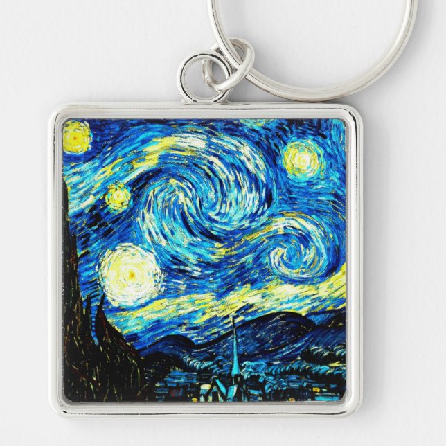 Van Gogh - Starry Night, famous painting, Keychain (Front)