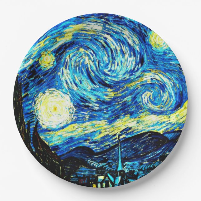 Van Gogh - Starry Night, famous painting Paper Plates (Front)
