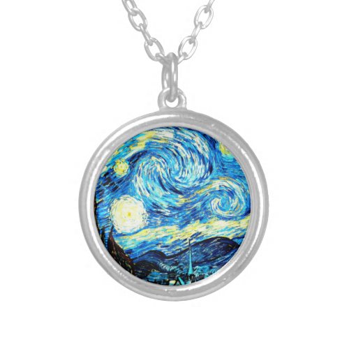 Van Gogh _ Starry Night famous painting Silver Plated Necklace