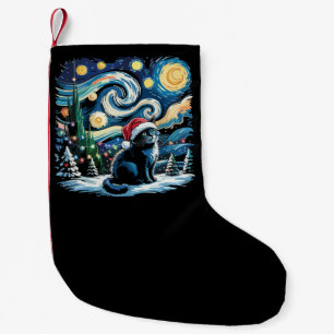 Van Gogh Starry Night Festive Christmas Black Cat Small Christmas Stocking