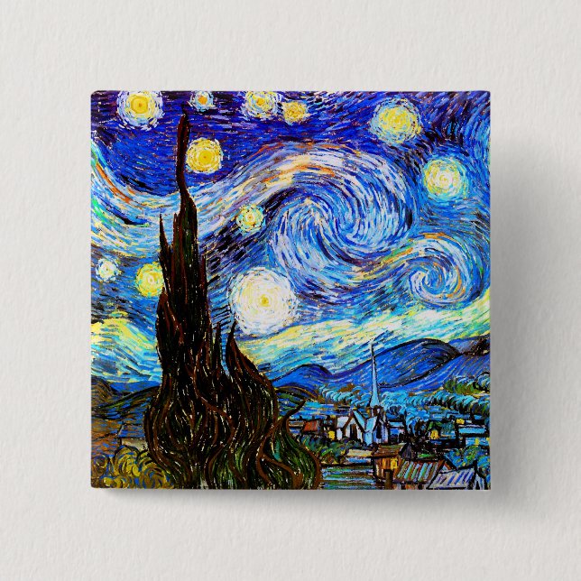 Van Gogh Starry Night Fine Art Button (Front)