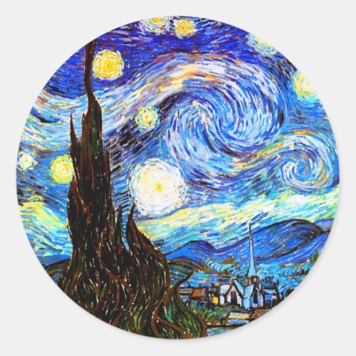 Van Gogh Starry Night Fine Art Classic Round Sticker
