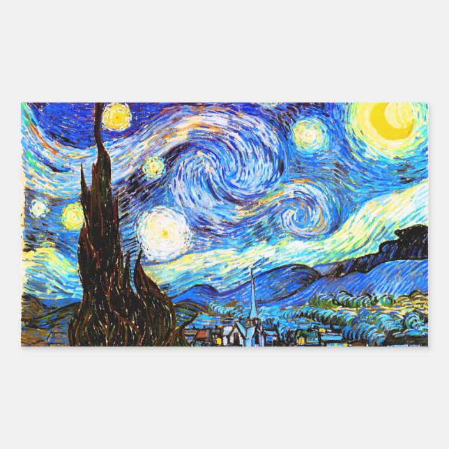 Van Gogh Starry Night Fine Art Rectangular Sticker (Front)