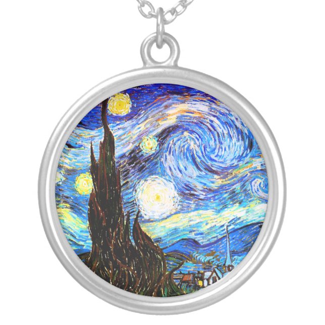 Van Gogh Starry Night Fine Art Silver Plated Necklace (Front)