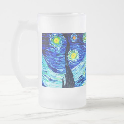 Van Gogh Starry Night Frosted Glass Beer Mug