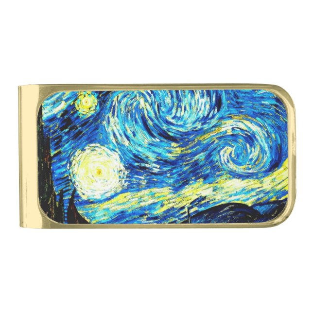 Van Gogh - Starry Night Gold Finish Money Clip (Front)