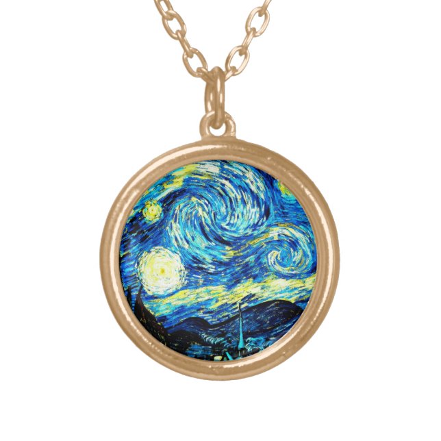 Van Gogh - Starry Night Gold Plated Necklace (Front)