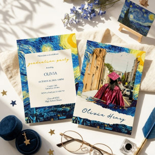 Van Gogh Starry Night Graduation Party Photo  Invitation