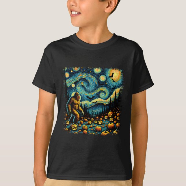 Van Gogh Starry Night Halloween Big Foot Pumpkin  T-Shirt (Front)