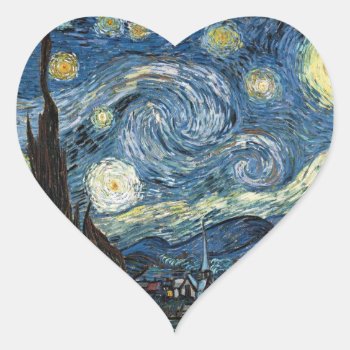 Van Gogh Starry Night Heart Sticker by Zazilicious at Zazzle