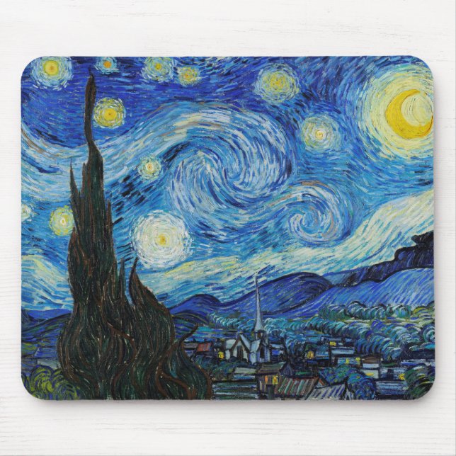Van Gogh Starry Night. Impressionism vintage art Mouse Pad (Front)