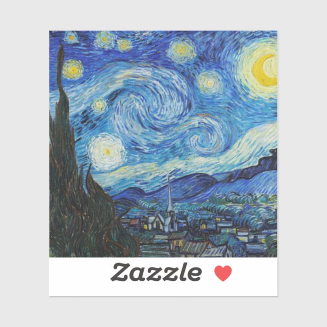 Van Gogh Starry Night. Impressionism vintage art Sticker (Sheet)