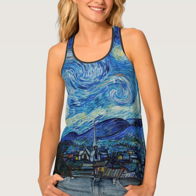 Van Gogh Starry Night. Impressionism vintage art Tank Top (Front)