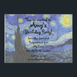Van gogh starry night invitation<br><div class="desc">Birthday invitation template with van gogh's starry night with stars,  moon,  village in beautiful blue and yellow colors</div>