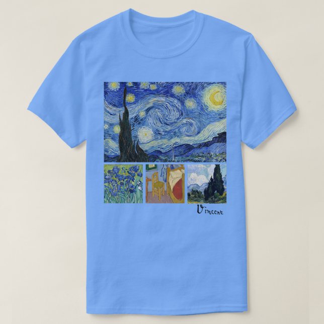 Van Gogh Starry Night, Irises, Room with Chair, an T-Shirt (Design Front)