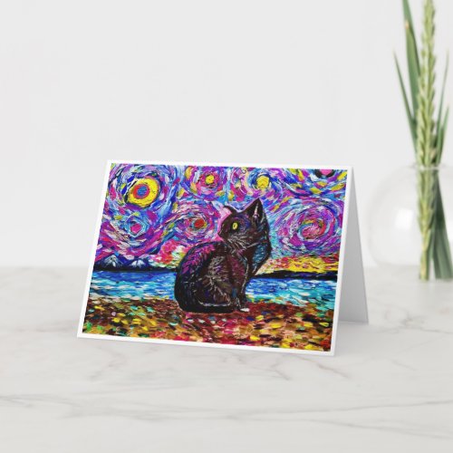 Van Gogh Starry Night Kitty Cat Blank Inside Announcement