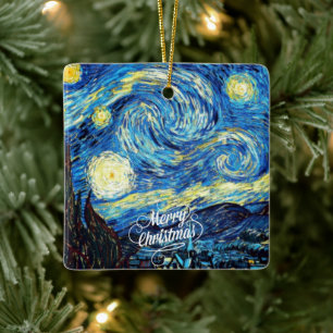 Van Gogh-Starry Night, Merry Christmas, Ceramic Ornament