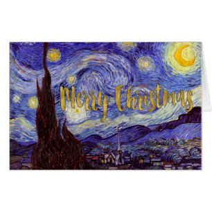 Van Gogh Starry Night Merry Christmas Gold Art Card