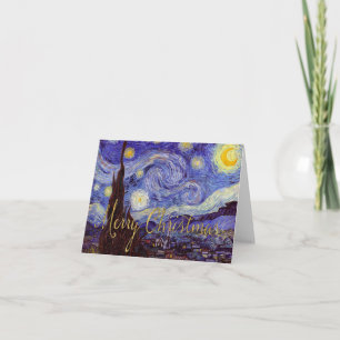 Van Gogh Starry Night Merry Christmas Gold Art Holiday Card