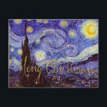 Van Gogh Starry Night Merry Christmas Gold Art Holiday Postcard<br><div class="desc">Vincent van Gogh Starry Night Fine Art Painting Hand-Brushed Lettering Faux Gold Foil Merry Christmas Card Starry Night is a painting by Dutch post-impressionist artist Vincent van Gogh. The blue night sky is filled with swirling clouds, stars, and a bright crescent moon. It has been in the permanent collection of...</div>