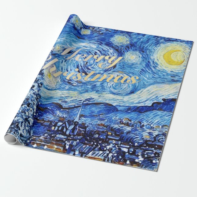 Van Gogh - Starry Night Merry Christmas Wrapping Paper (Unrolled)