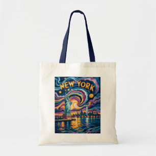Van Gogh Starry Night New York Liberty Skyline Art Tote Bag