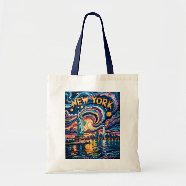 Van Gogh Starry Night New York Liberty Skyline Art Tote Bag (Front)