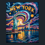 Van Gogh Starry Night New York Liberty Travel Poster<br><div class="desc">This Van Gogh style New York City design captures the Statue of Liberty beneath a swirling, star-filled sky, echoing the energy of Van Gogh’s Starry Night. The bold brushstrokes and vibrant colors blend deep blues, purples, and golds across the night sky and shimmering water, while the modern NYC skyline, including...</div>